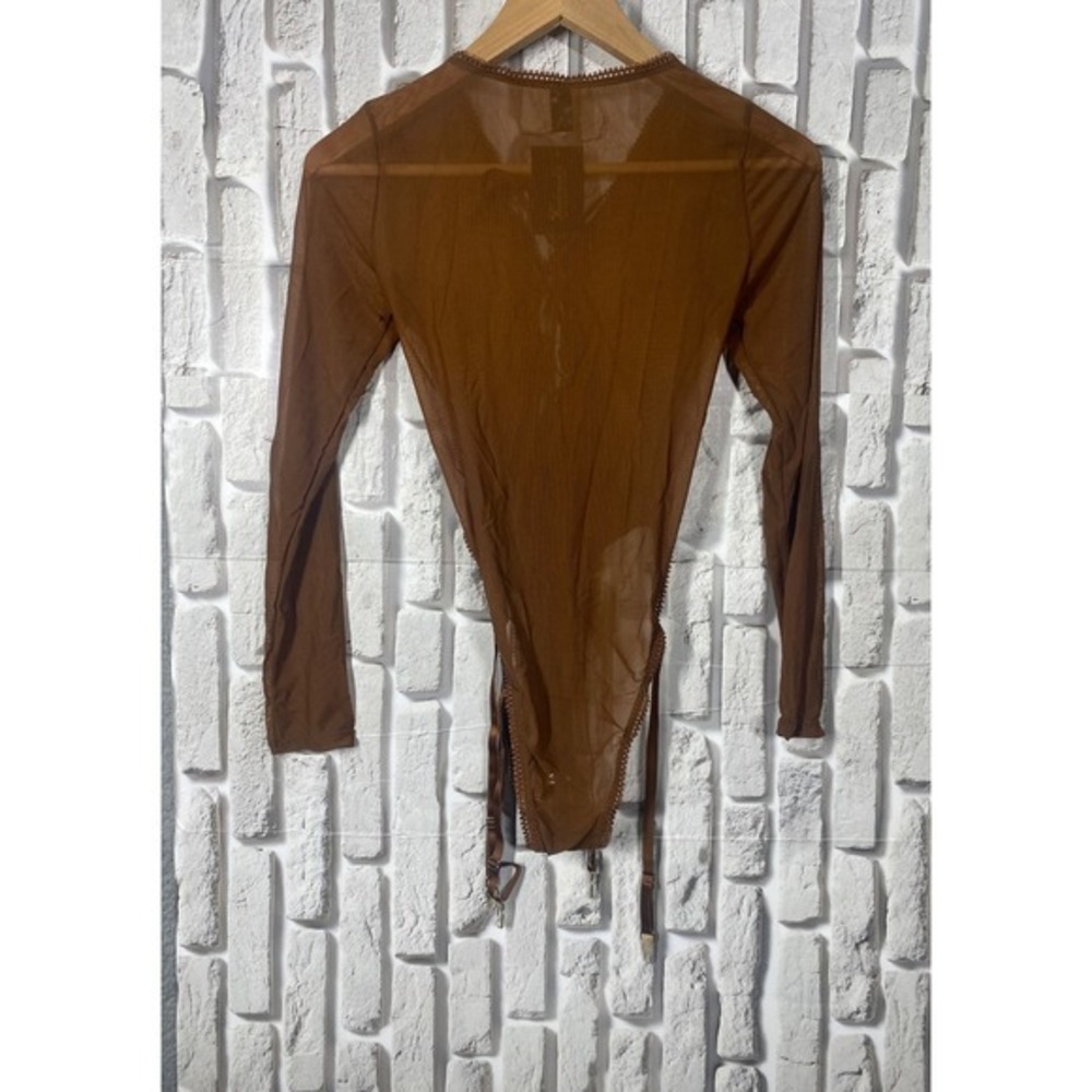 Frederick's of Hollywood Lola Lee Long Sleeve‎ Garter Bodysuit in Coco SZ M - Picture 8 of 9